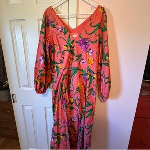 Anthropologie Coral Floral Long-Sleeve Maxi Dress